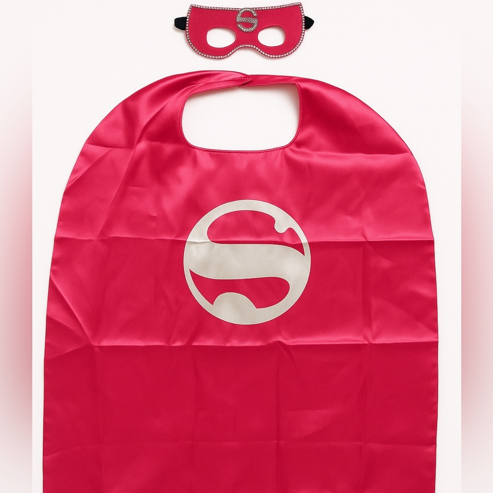 Superhero Cape & Mask Set • Pink Satin • Girls Dress-Up Costume